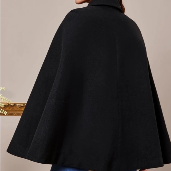 Wool like double breast button cape jacket black - Picture 2 of 3